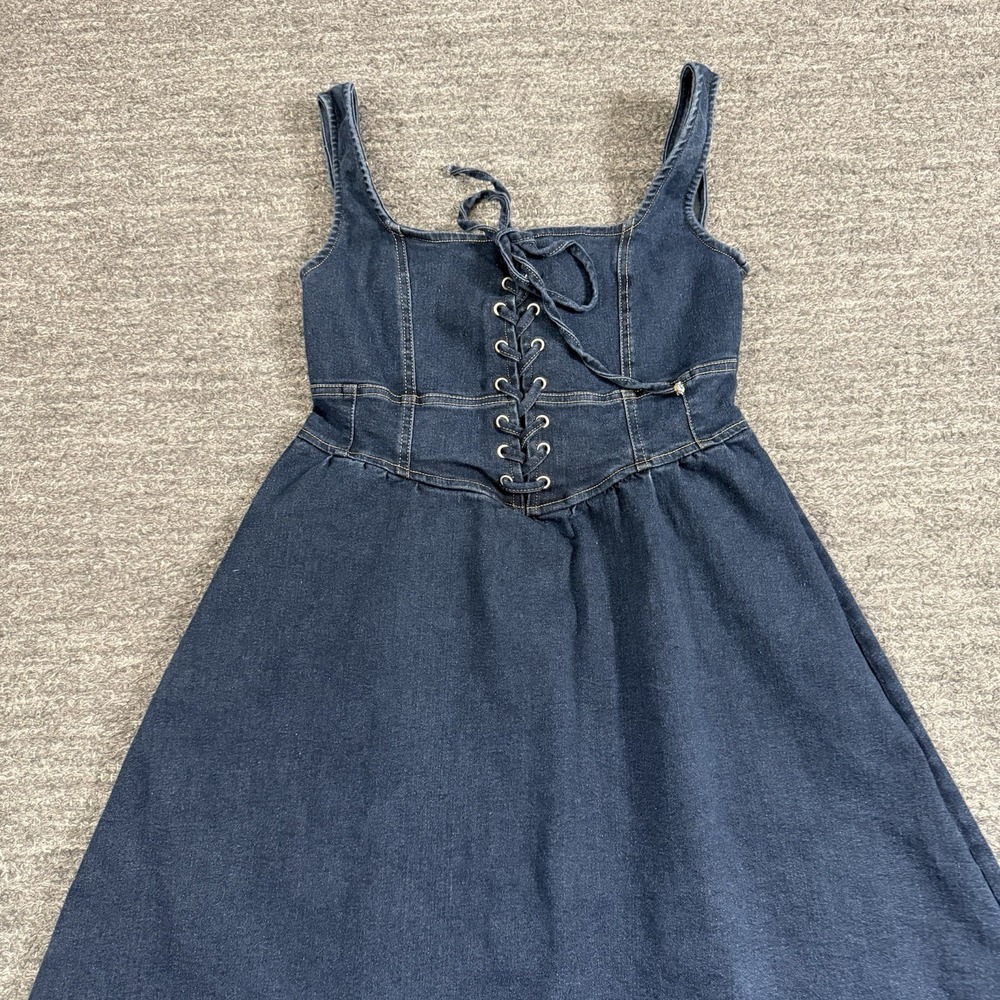 Moon River Denim Dress Women Small Midi Corset Style Smocked Prairie Farm Jean - Picture 3 of 12